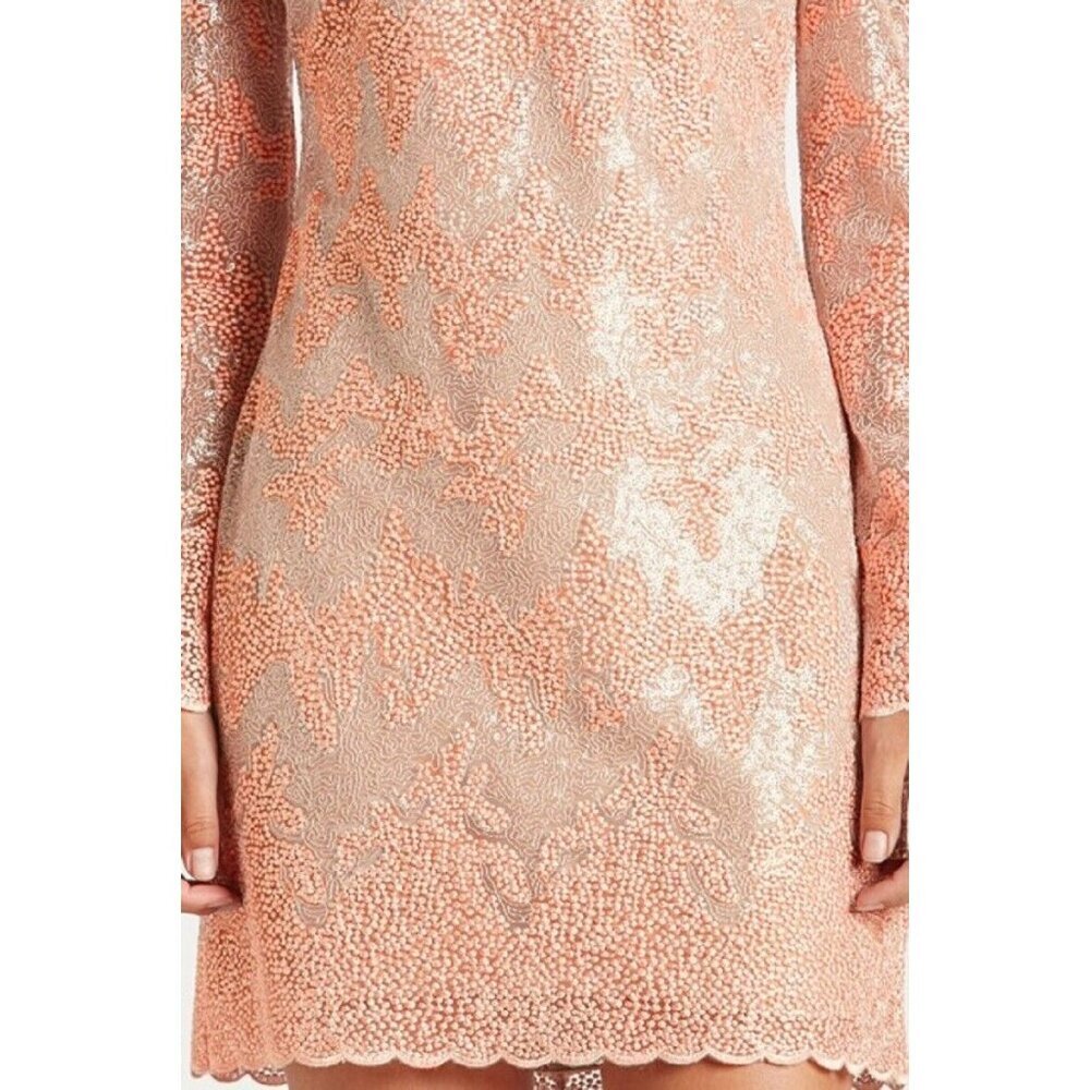 Dress The population Long Sleeve Coral Sequin Lace Mini Cocktail Dress Sz XS New - Picture 4 of 4
